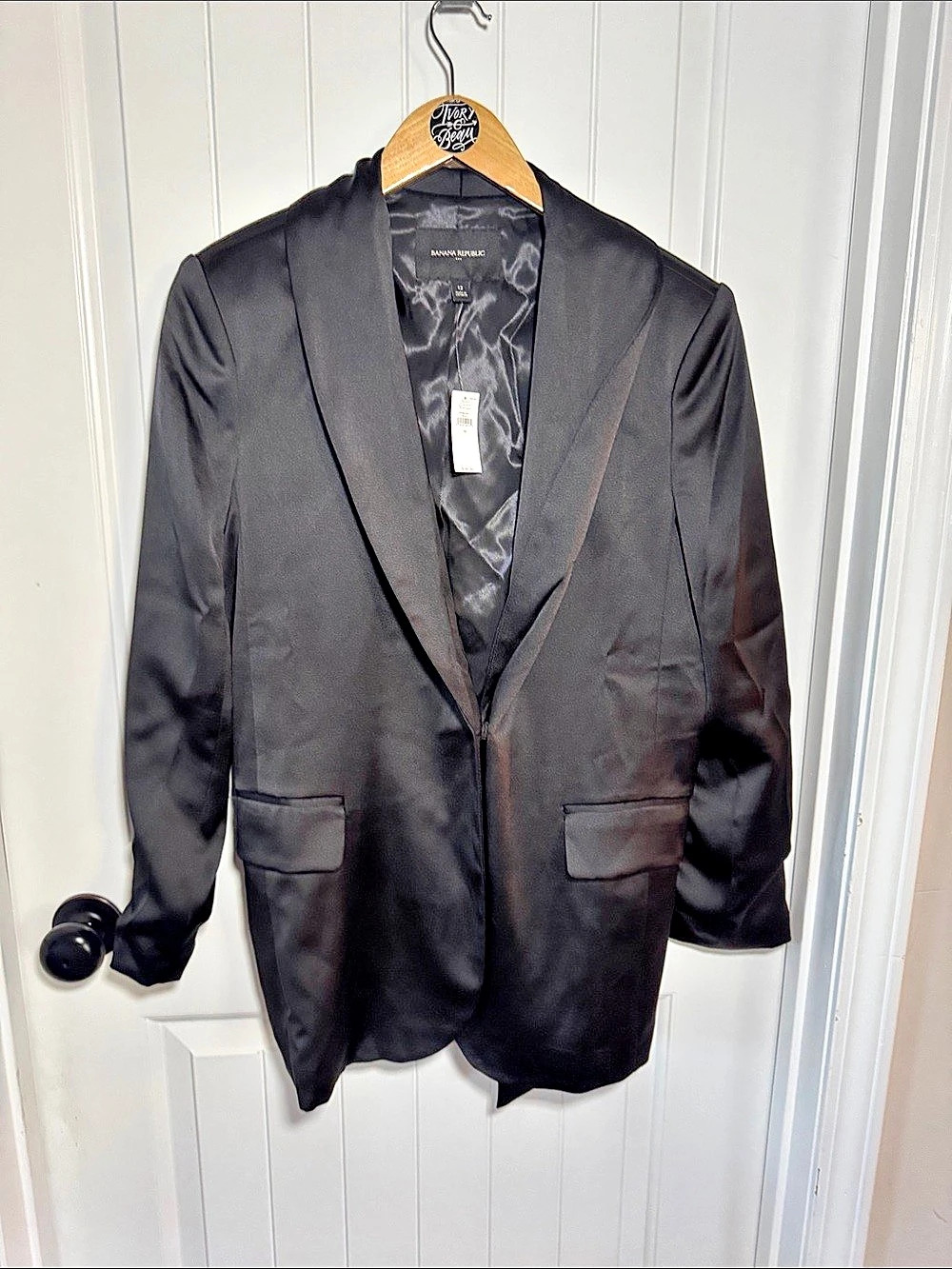 Banana Republic Black Tie-Front Blazer Size 12 Like New Satin